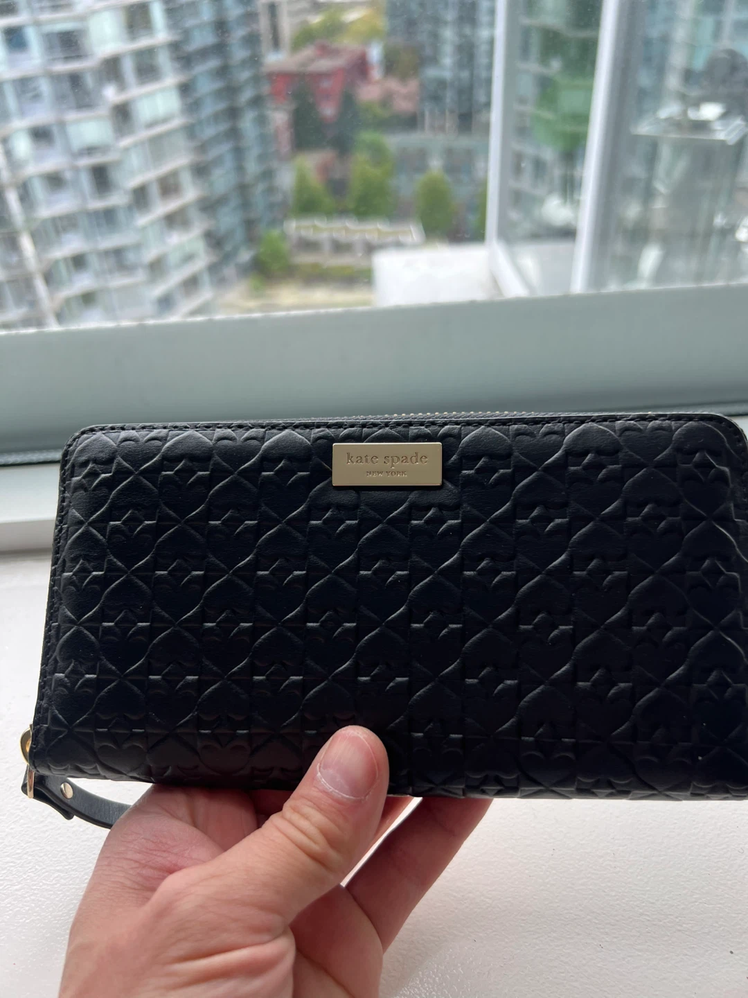 Kate Spade Black Textured Zip Around Wallet