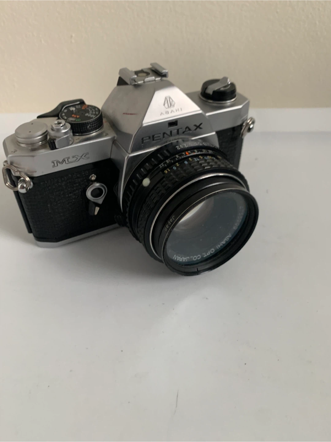 Pentax MX 35mm film camera with a SMC Pentax-M 1:2 50mm lens