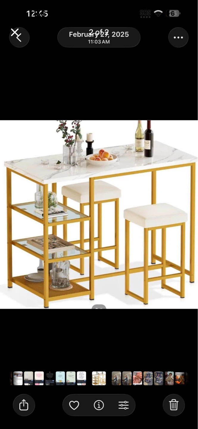 3-Piece Counter Height Table Set with Storage Shelves