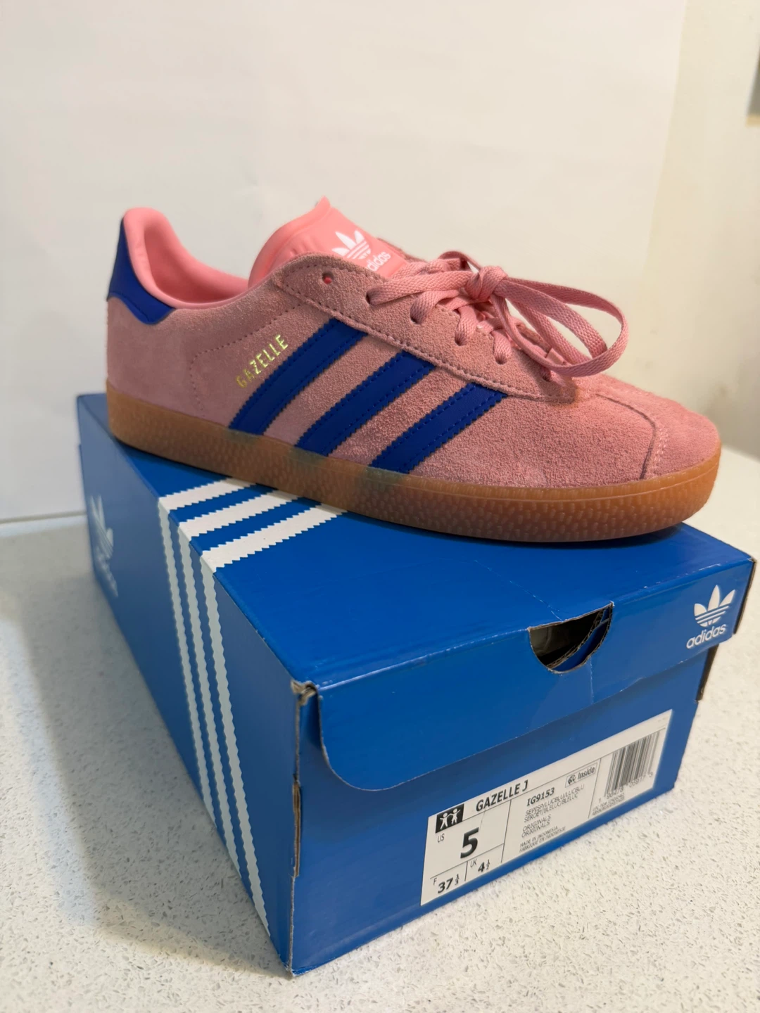 Adidas Gazelle J Pink Blue Suede Shoes Youth Size 5 - photo 2
