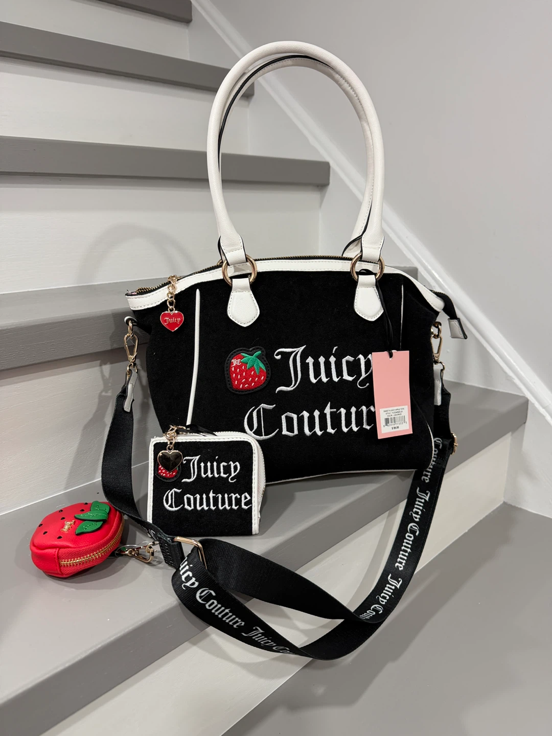 Juicy Couture Black Satchel Handbag with Wallet & Coin Purse