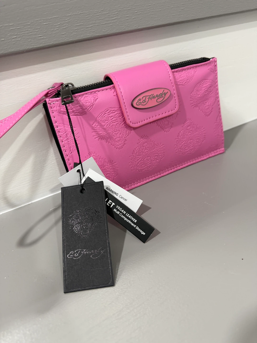 Ed Hardy Pink Vegan Leather Clutch Wallet