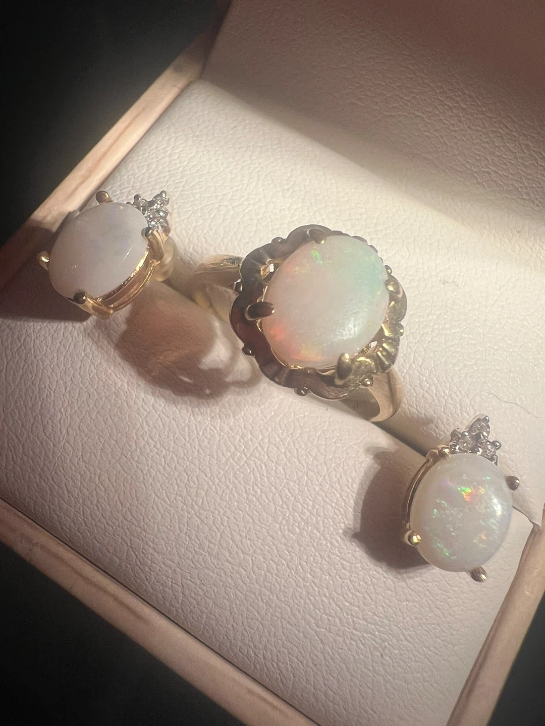 10 k Opal ring and 14 k Diamond earRing Set