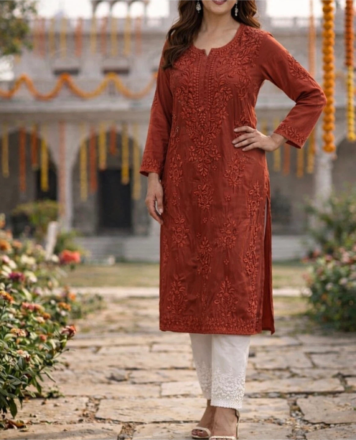 Chickenkari long Kurtis in Satin
