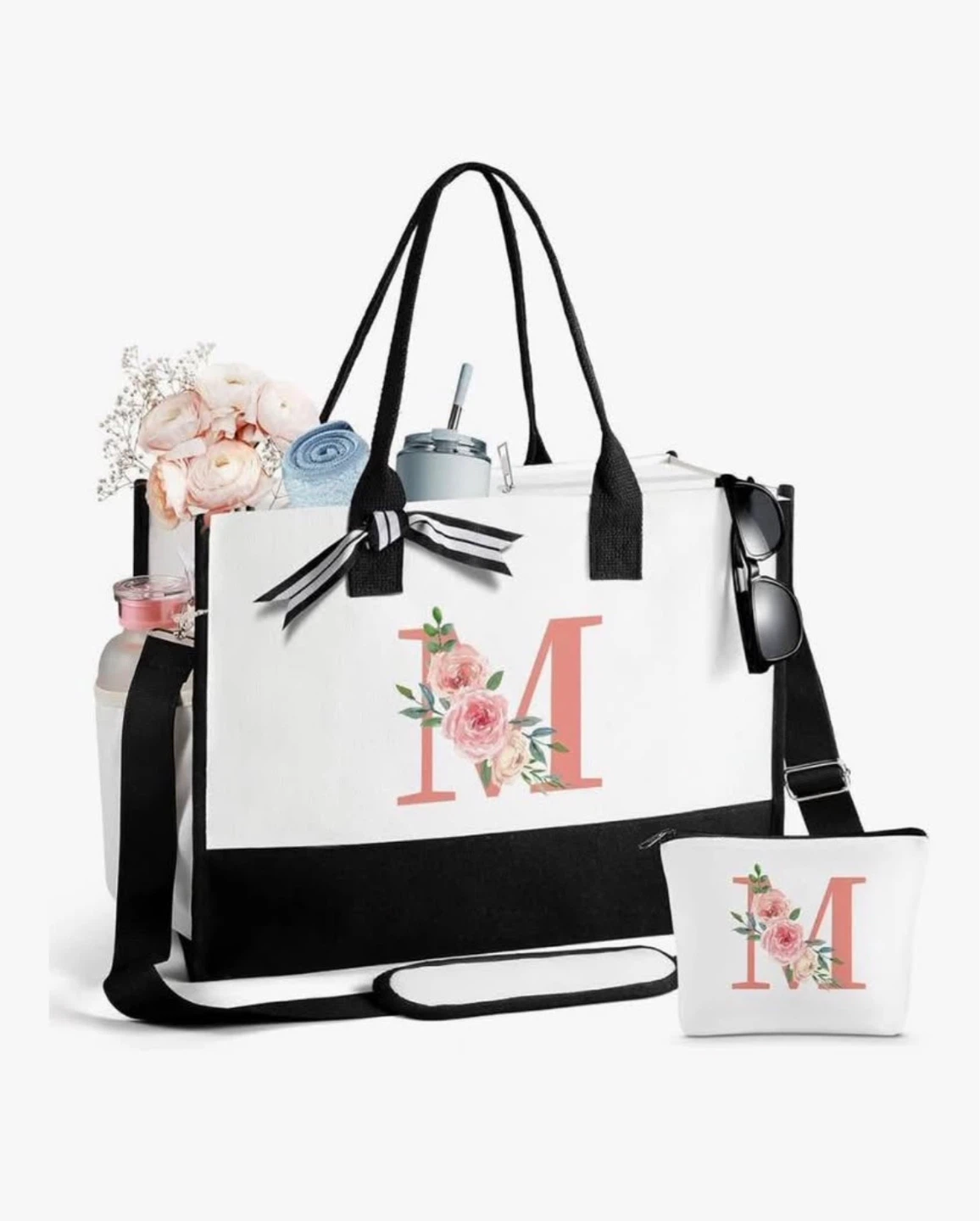 Mothers Day Gifts Large Initial Canvas Tote Bag Makeup Bag Beach - photo 2
