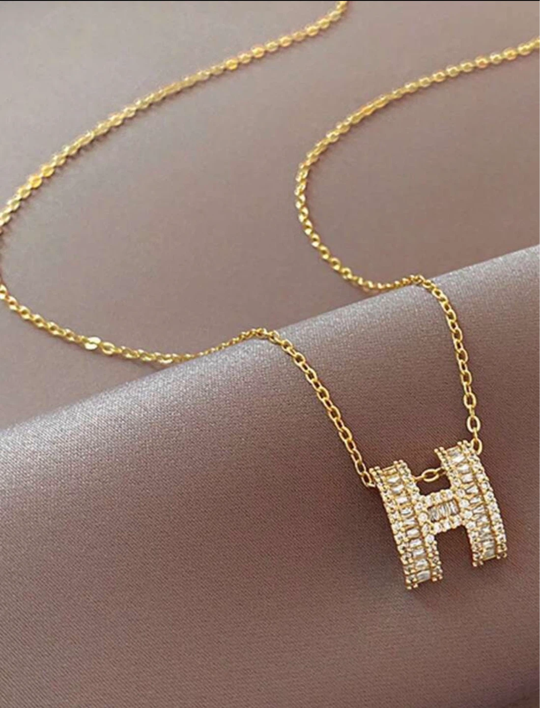H Letter Stud Earrings & Necklace with Baguette Crystals - photo 2