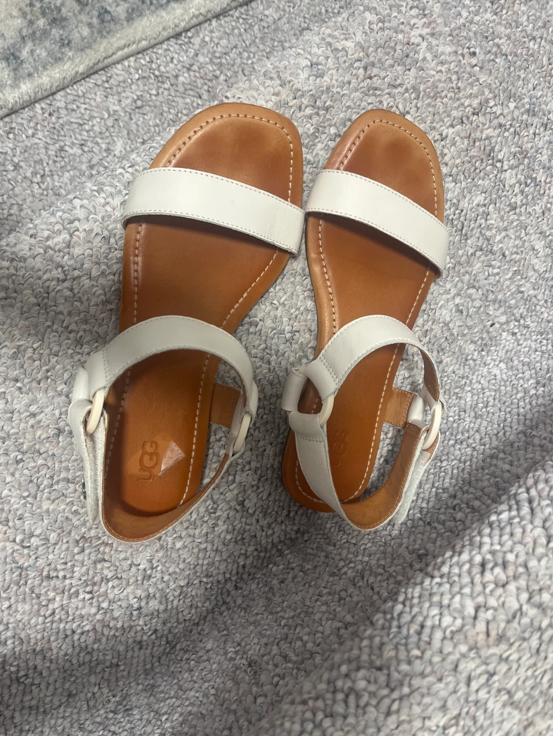 UGG White Leather Ankle Strap Sandals