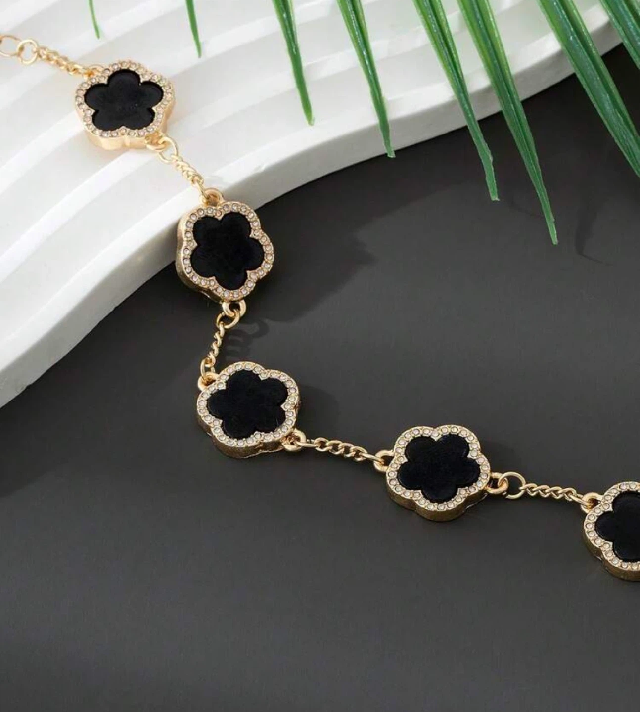 Gold Tone Black Clover Charm Bracelet - photo 2