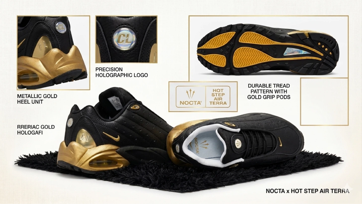 Nike x NOCTA Hot Step Air Terra Black Gold Sneakers