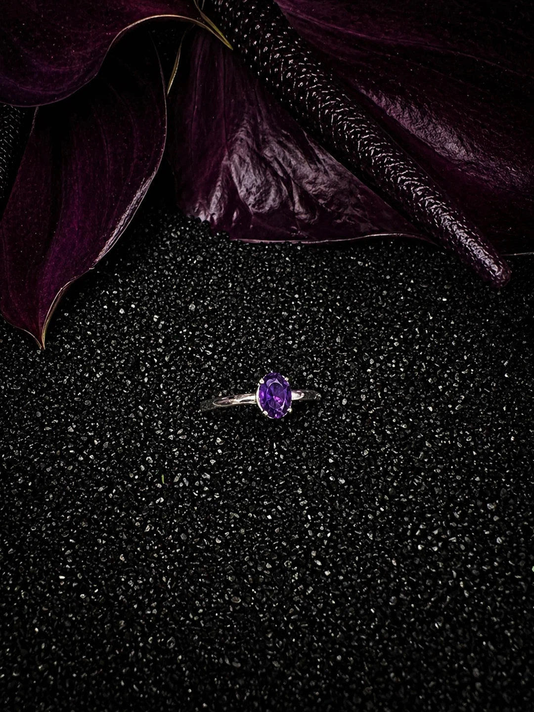 Oval Amethyst Solitaire Ring