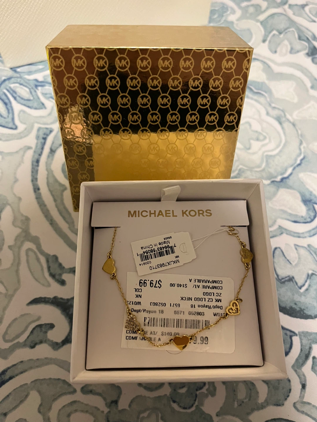 Michael Kors Gold Tone Heart Charm Necklace