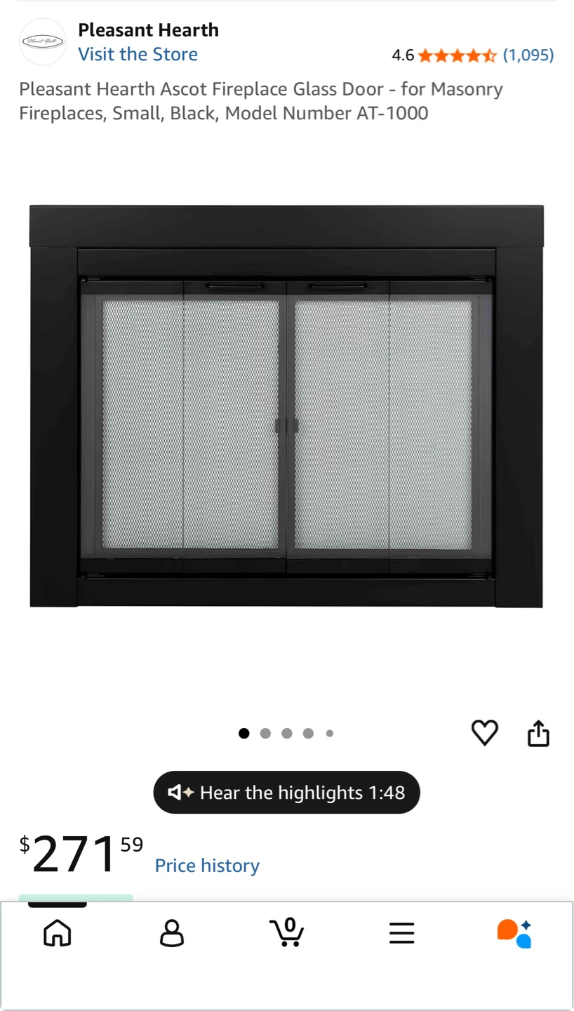 Fireplace Glass Door - Small, Black AT-1000