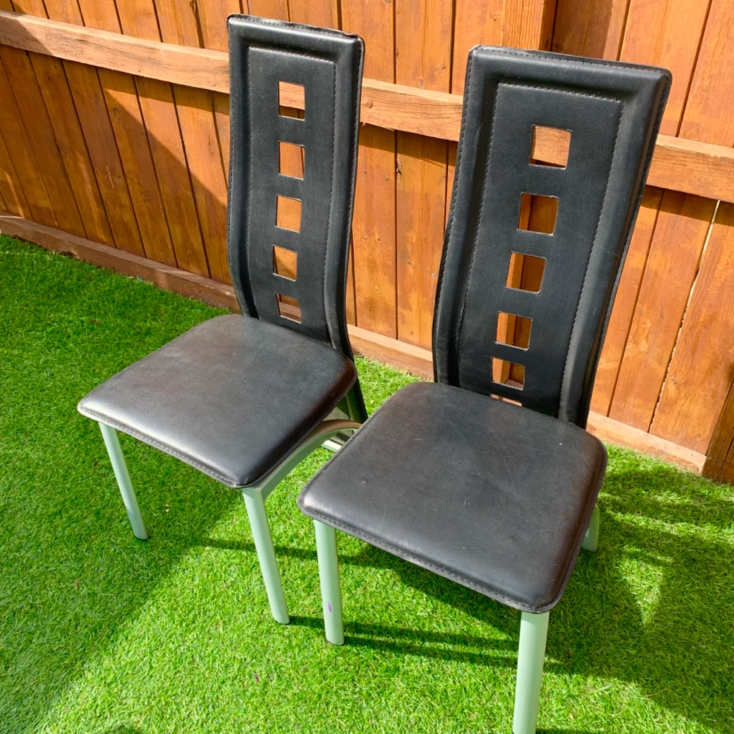 Dining Chairs Set 2 Black Faux Leather Chair Furniture - photo 3