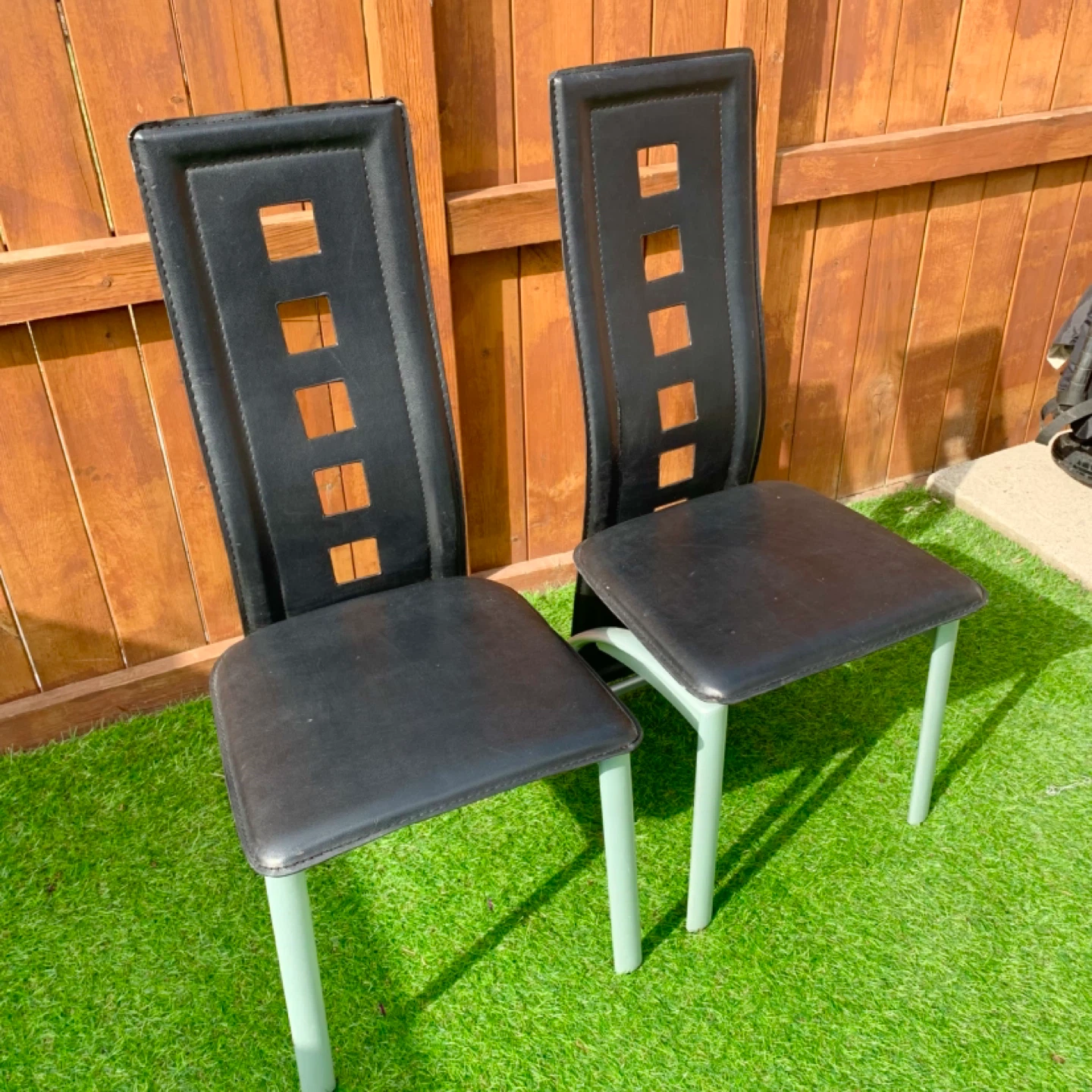 Dining Chairs Set 2 Black Faux Leather Chair Furniture - photo 2