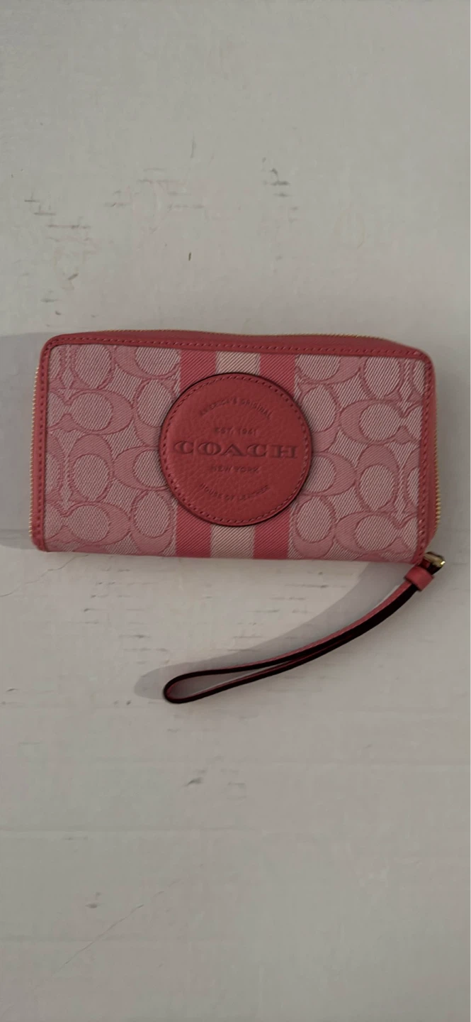 Coach Zip Around Wallet Pink Signature Stripe