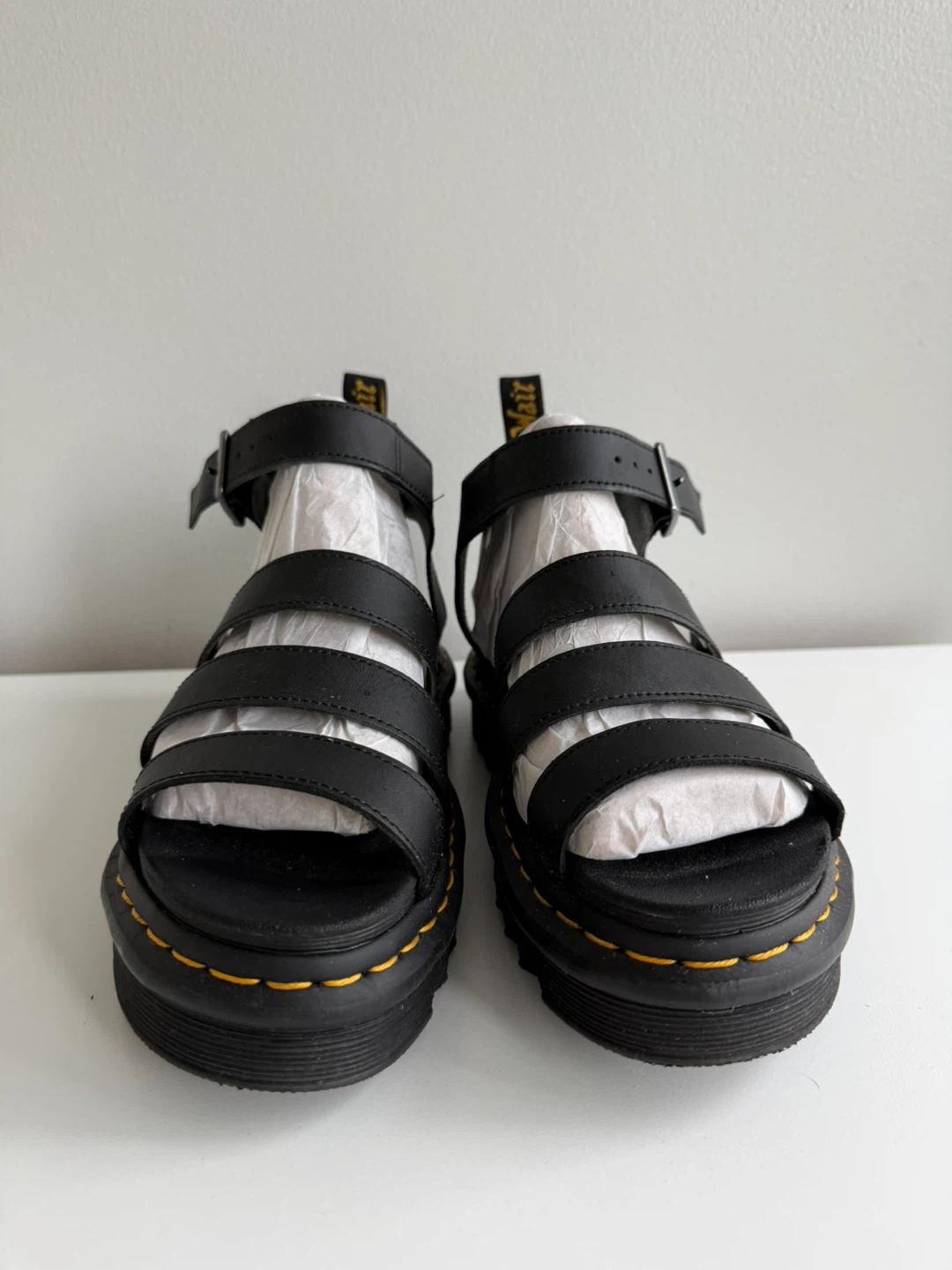 Dr. Martens Black Leather Platform Sandals Size US 8
