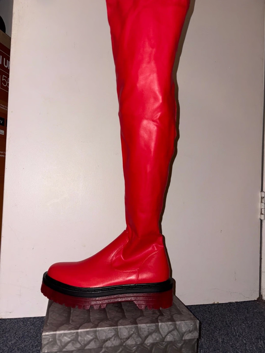 Red Over-the-Knee Platform Boots