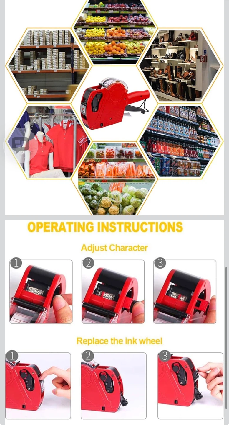 Red Price Labelling Gun Machine with Labels and Ink Rollers - photo 3