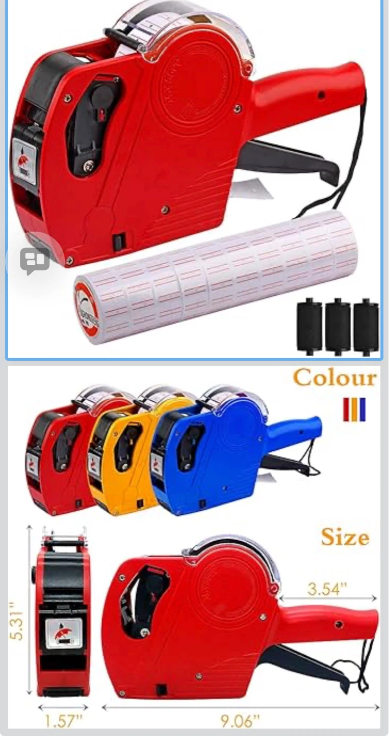 Red Price Labelling Gun Machine with Labels and Ink Rollers