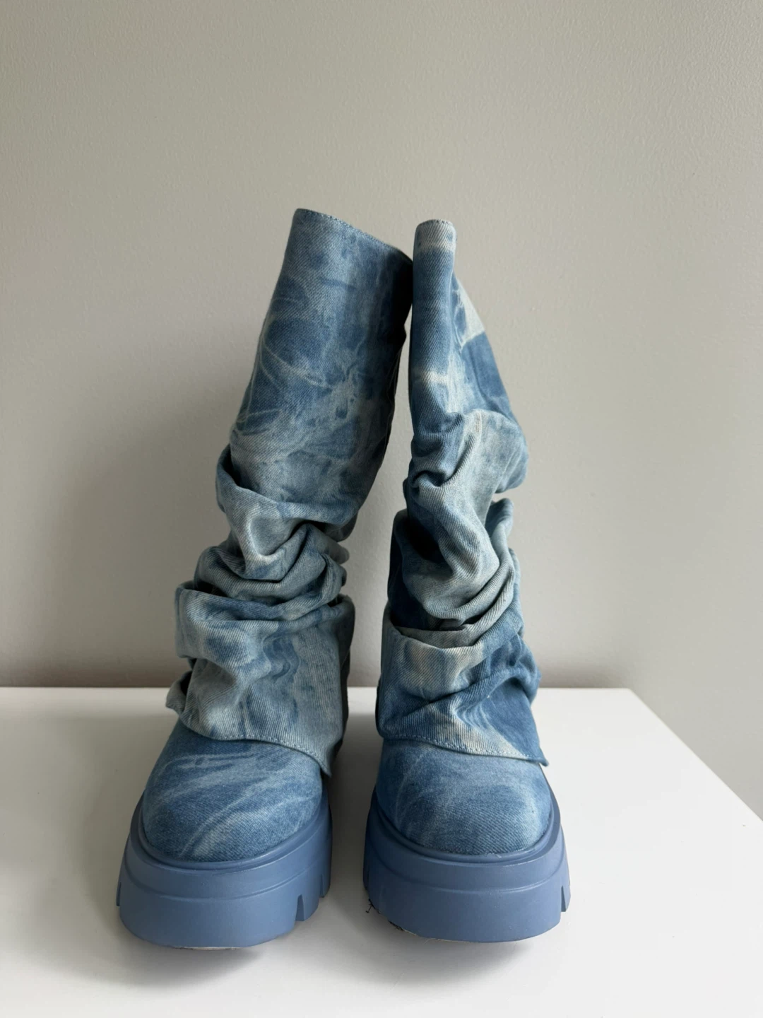 Blue Denim Ruched Slouch Boots - photo 2