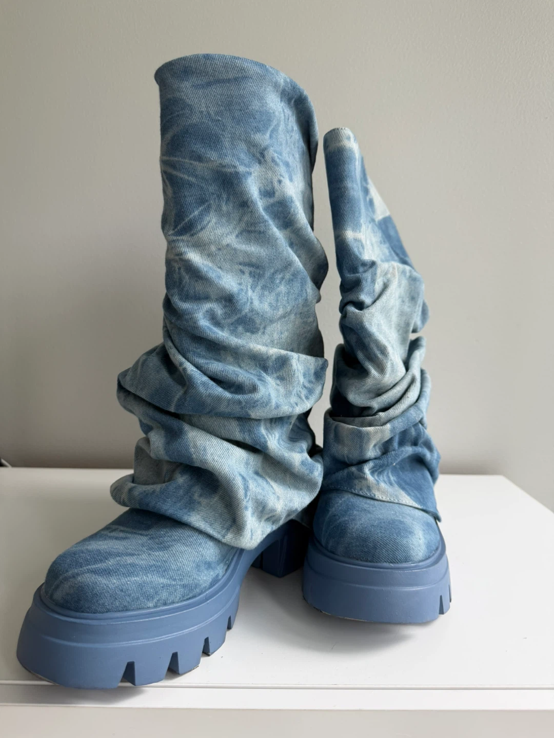 Blue Denim Ruched Slouch Boots - photo 4