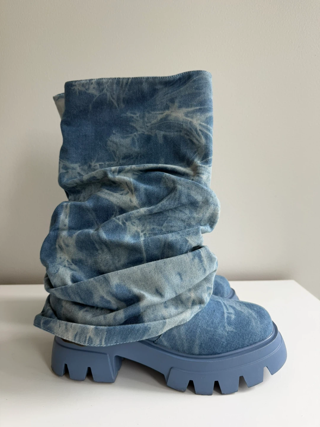 Blue Denim Ruched Slouch Boots - photo 3