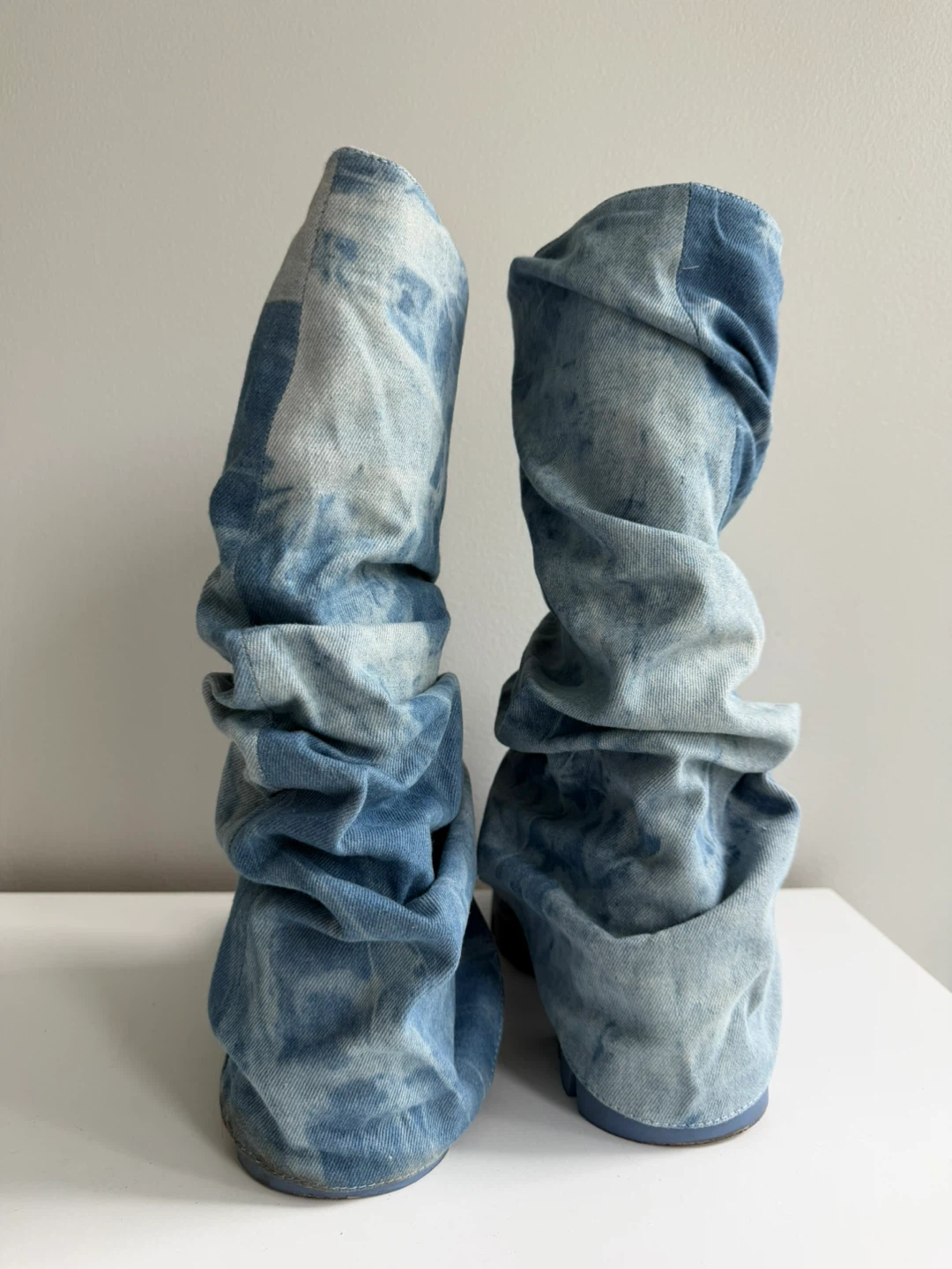 Blue Denim Ruched Slouch Boots - photo 5