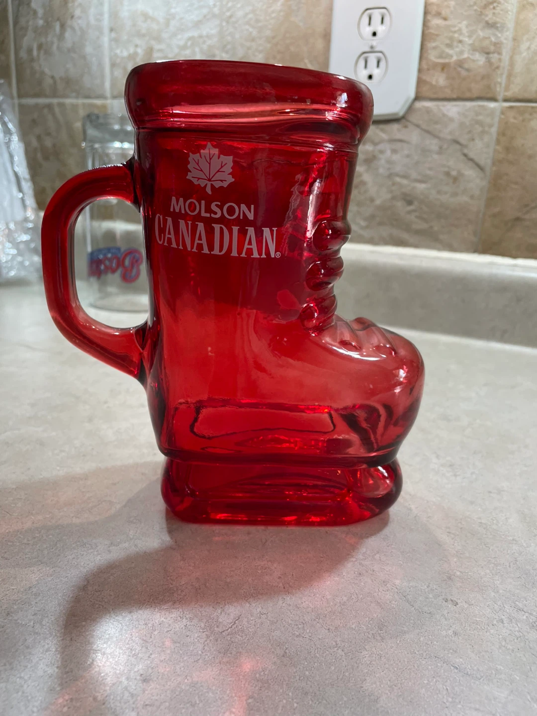 Molson Canadian Red Glass Boot Mug