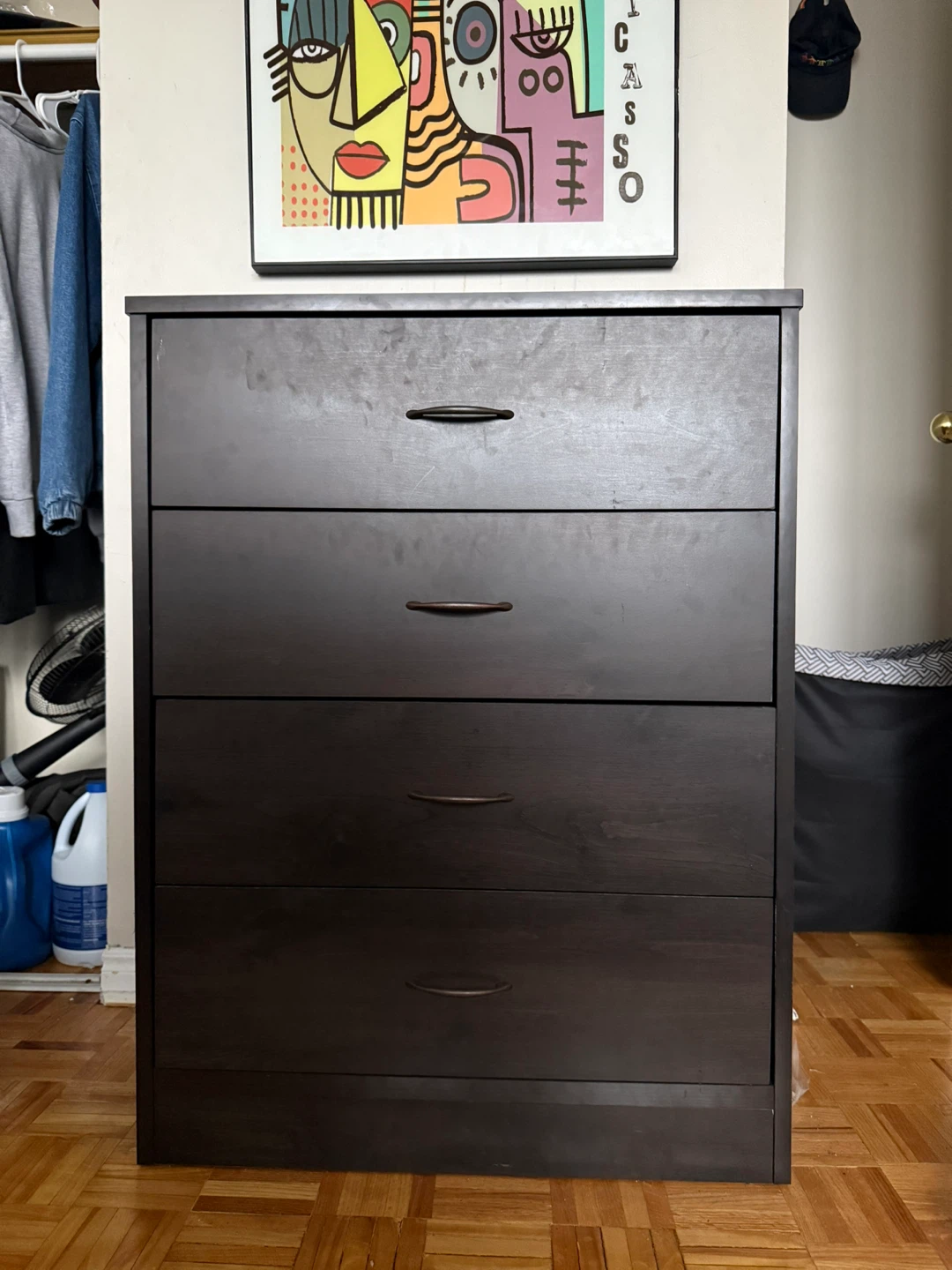 Dark Wood 4-Drawer Dresser (About waist high)
