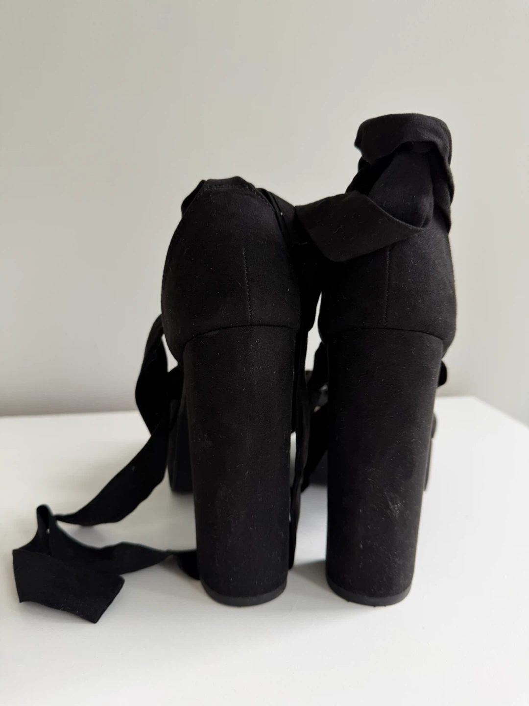 Fashion Nova Black Suede Platform Lace-Up Heels - photo 4