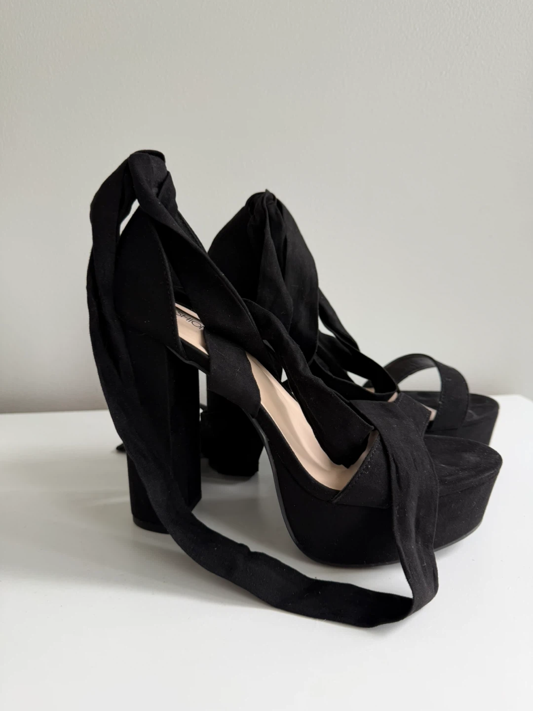 Fashion Nova Black Suede Platform Lace-Up Heels - photo 3