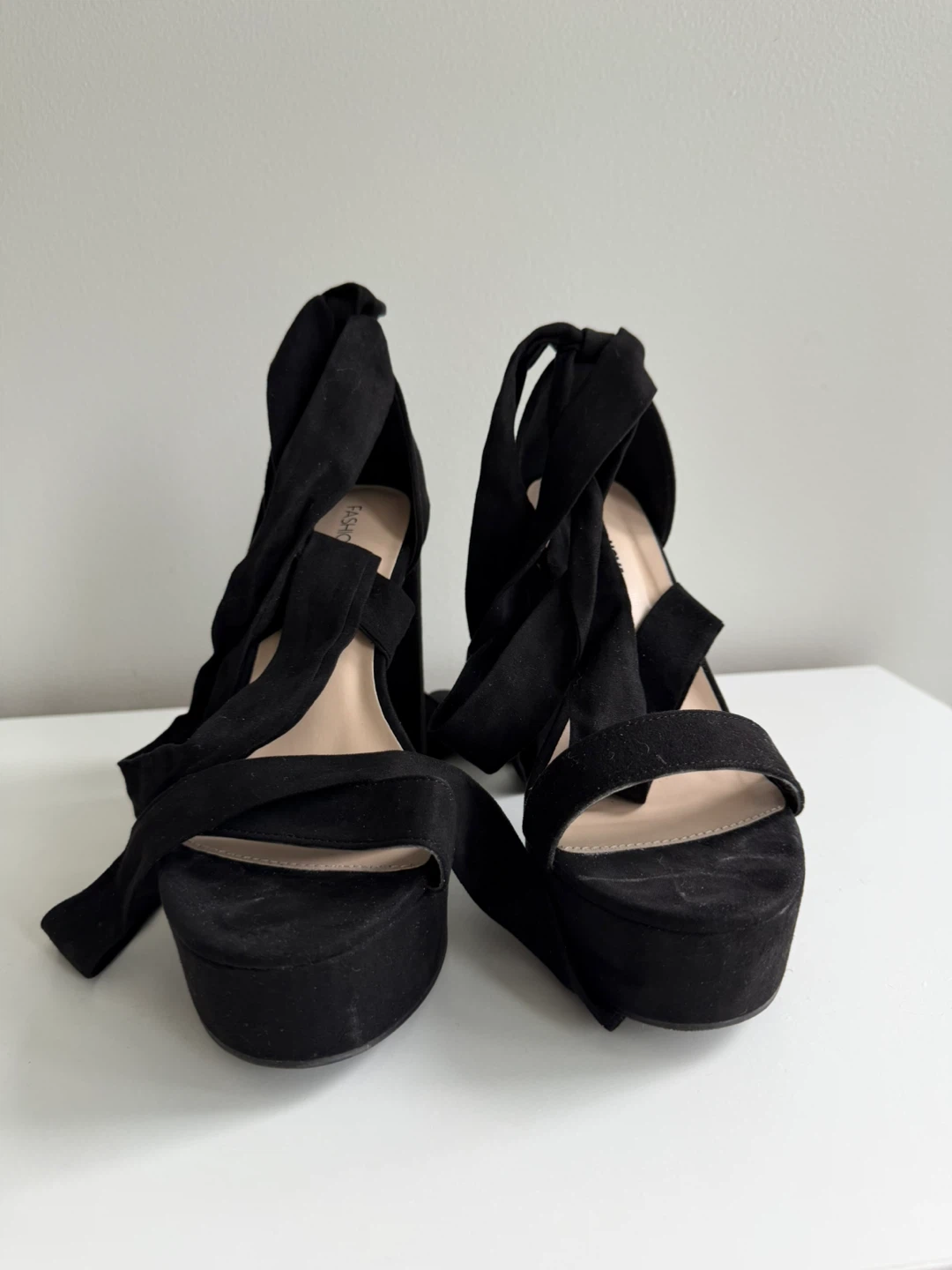 Fashion Nova Black Suede Platform Lace-Up Heels - photo 2