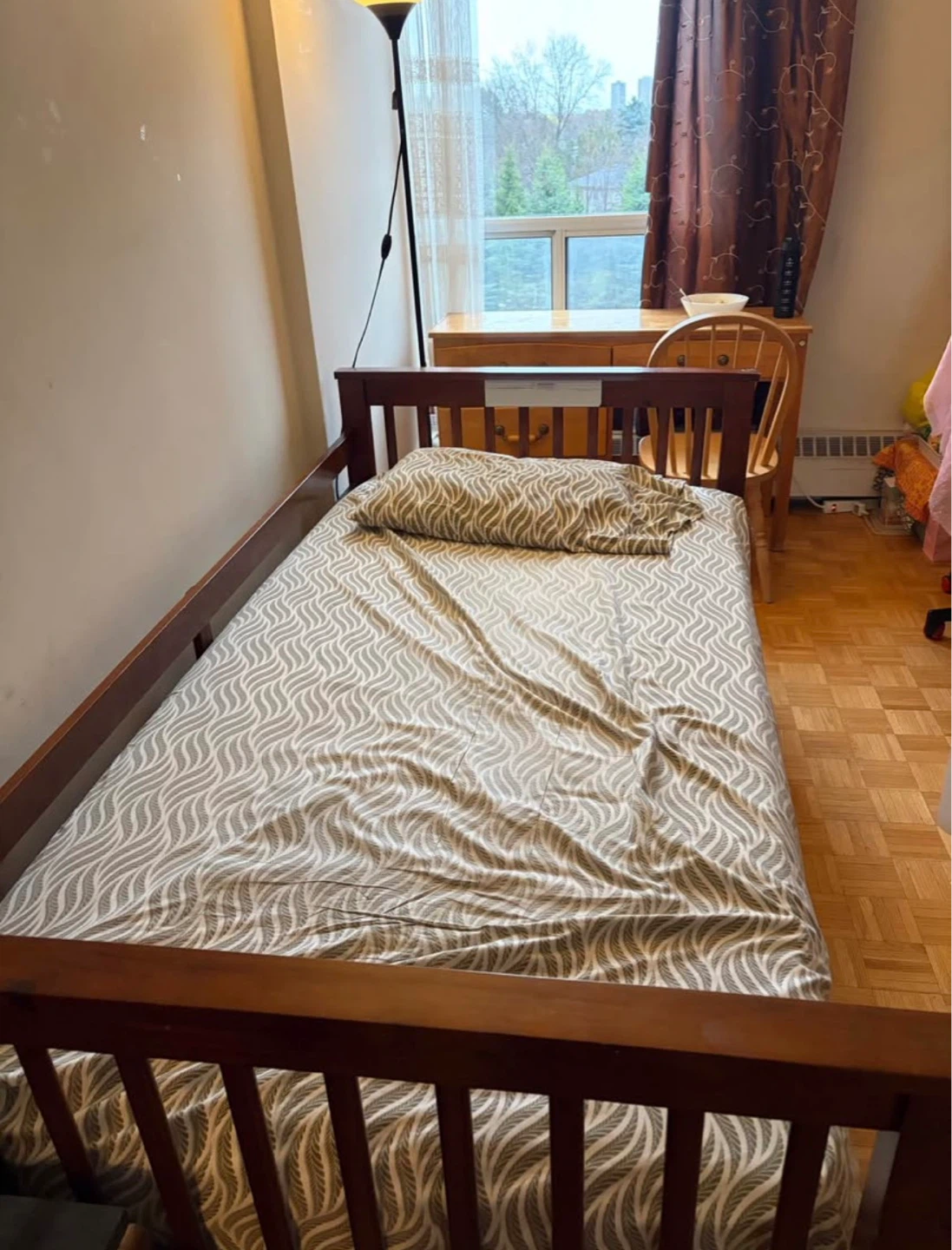 Wooden Twin Bed Frame with Mattress.