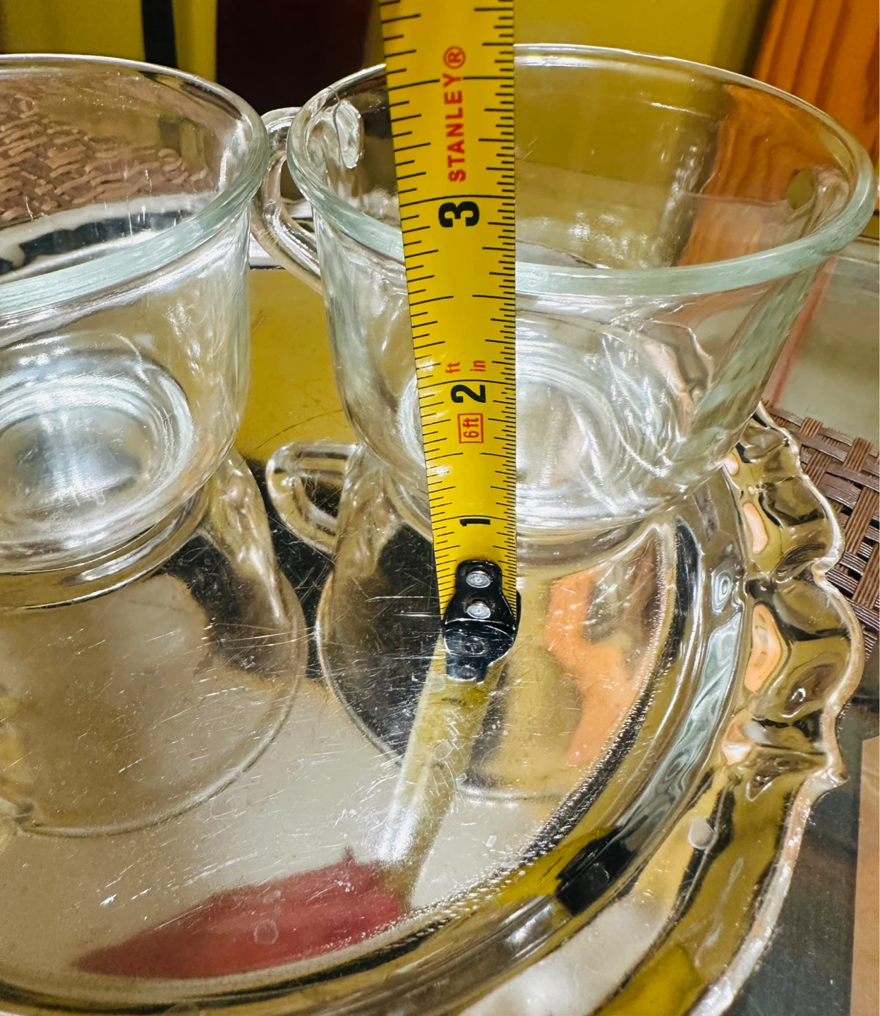 Set of 2 Clear Glass Tea Cups with Silver Tray - photo 3