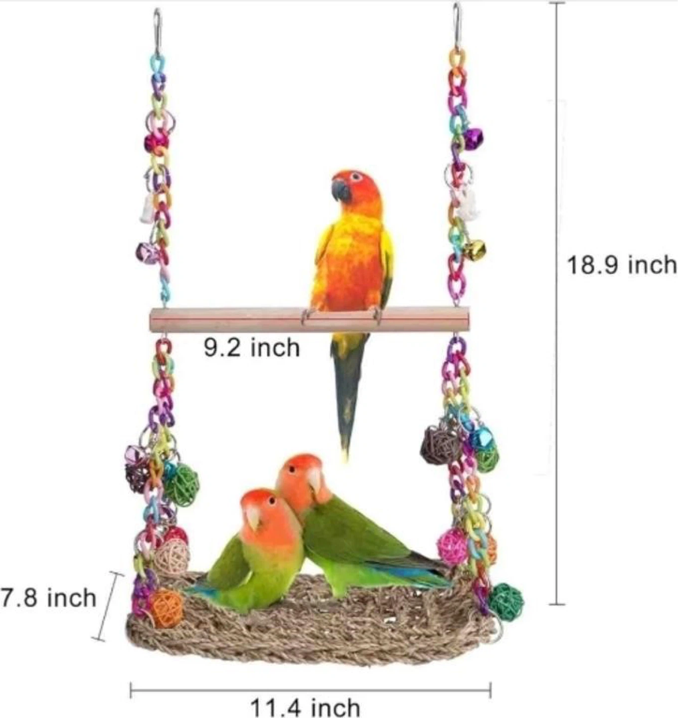 Colorful Bird Swing Perch with Bells and Chew Toys