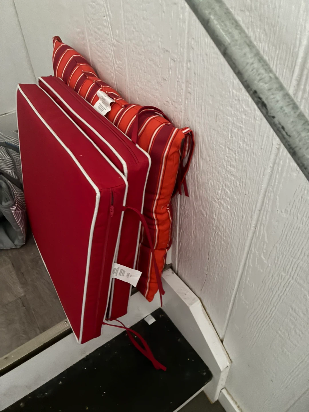 Red and Orange Striped Outdoor Cushions