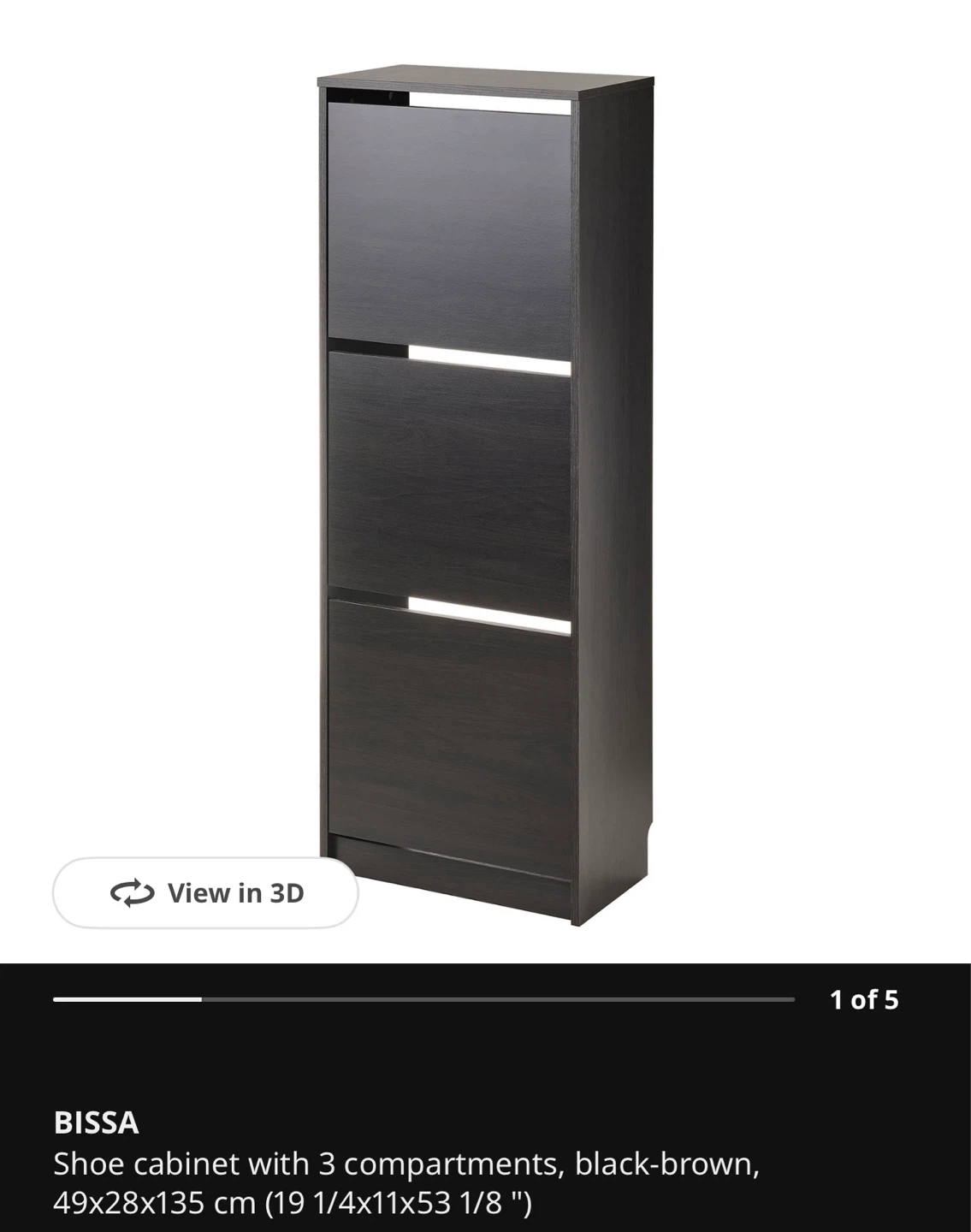 BISSA Shoe Cabinet - 3 Compartments, Black-Brown