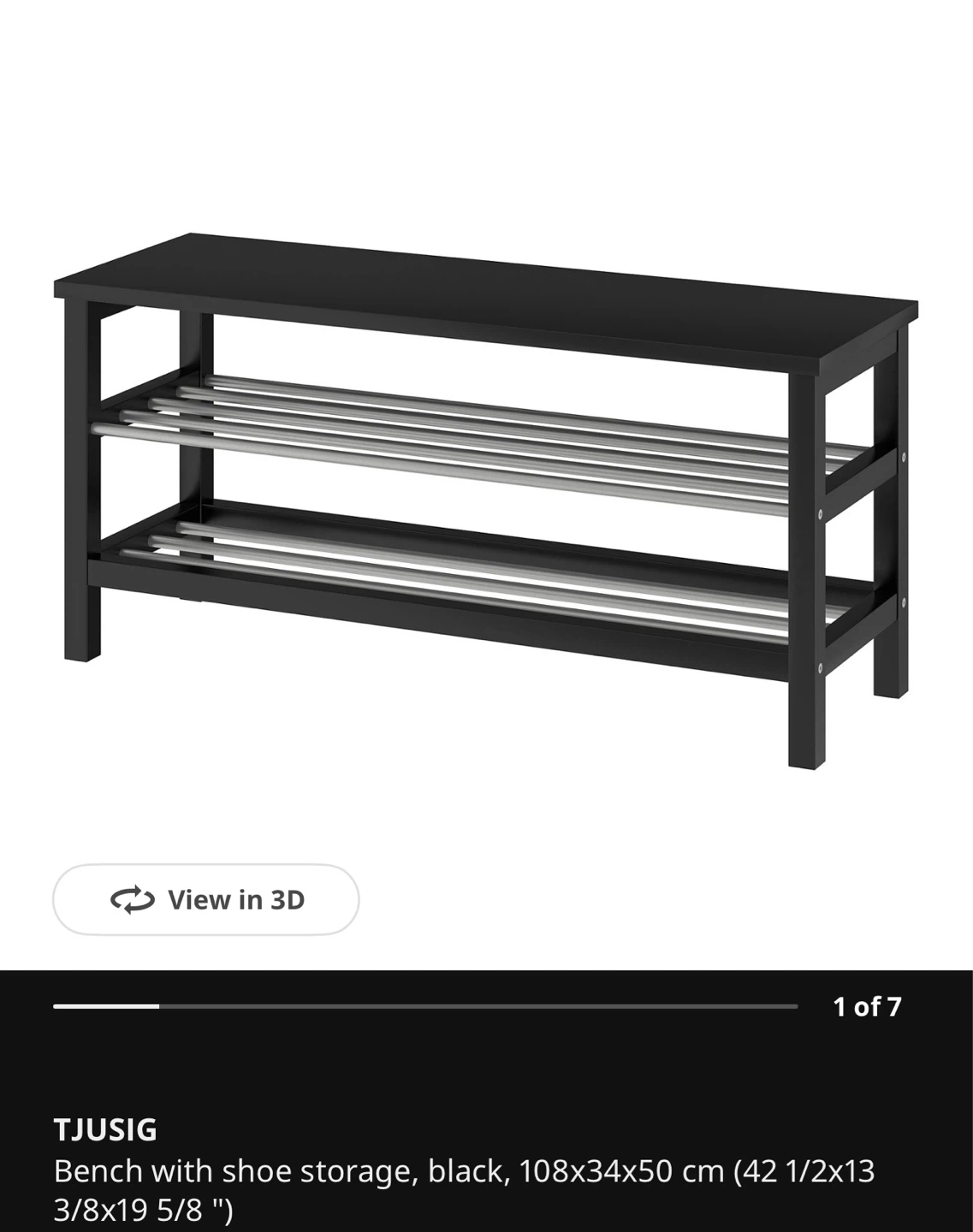 IKEA TJUSIG Black Bench with Shoe Storage 108x34x50 cm