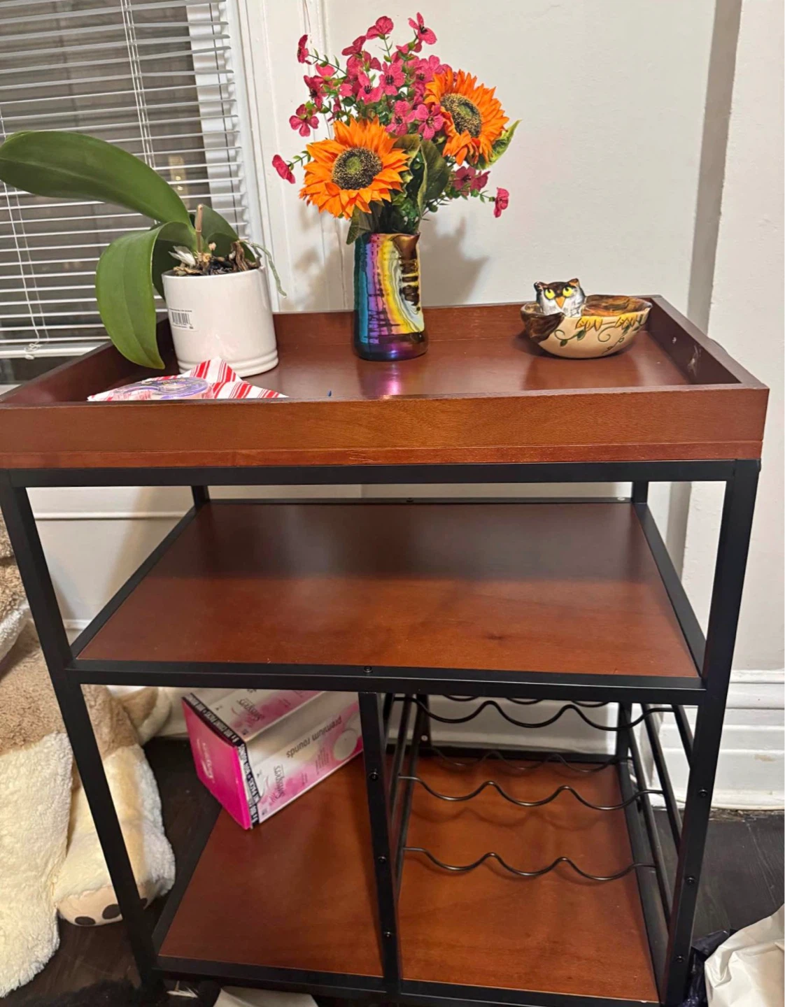Wood and Metal Bar Cart with Wine Rack
