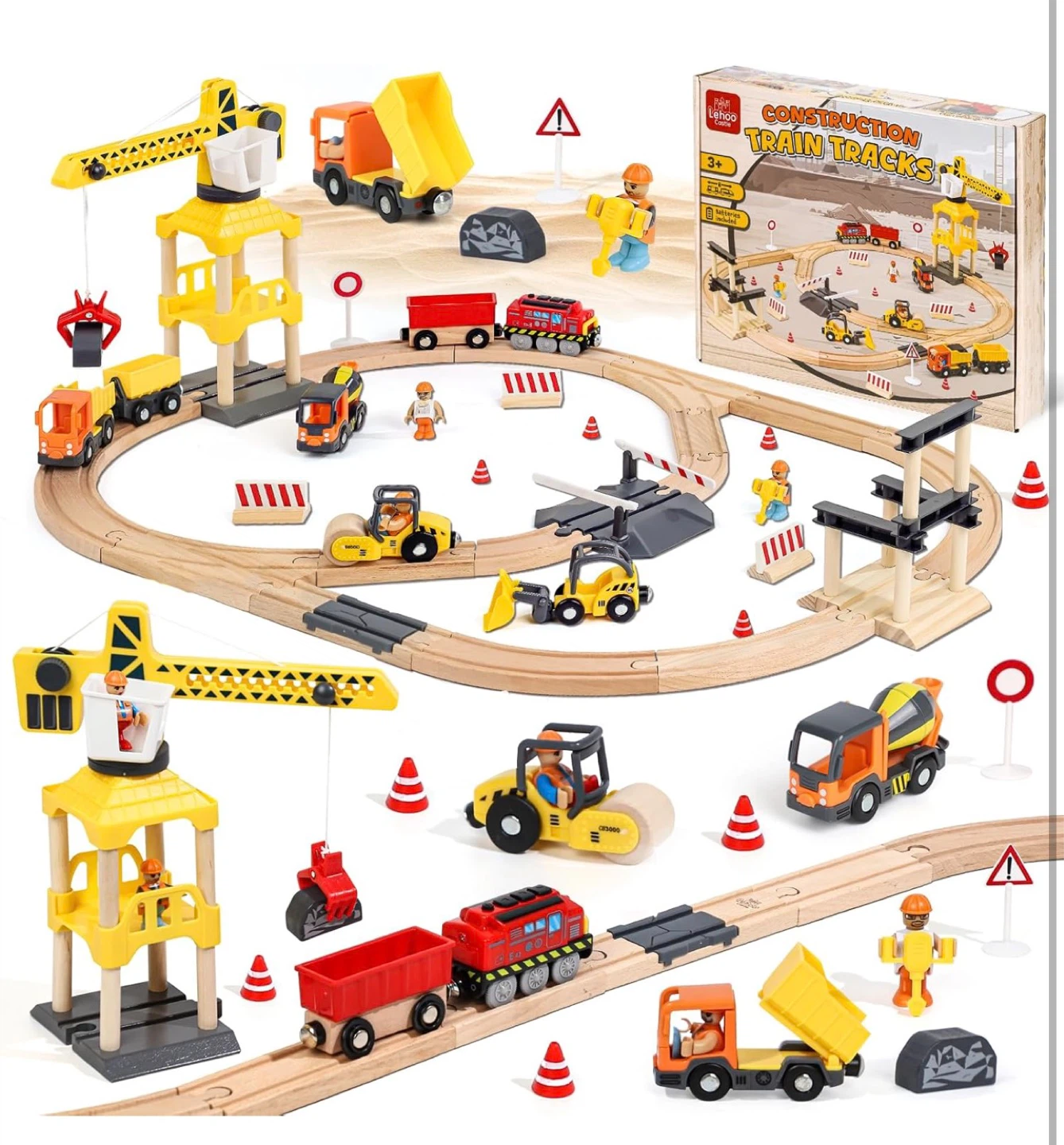 68 Piece Wooden Construction Train Tracks Set - photo 2