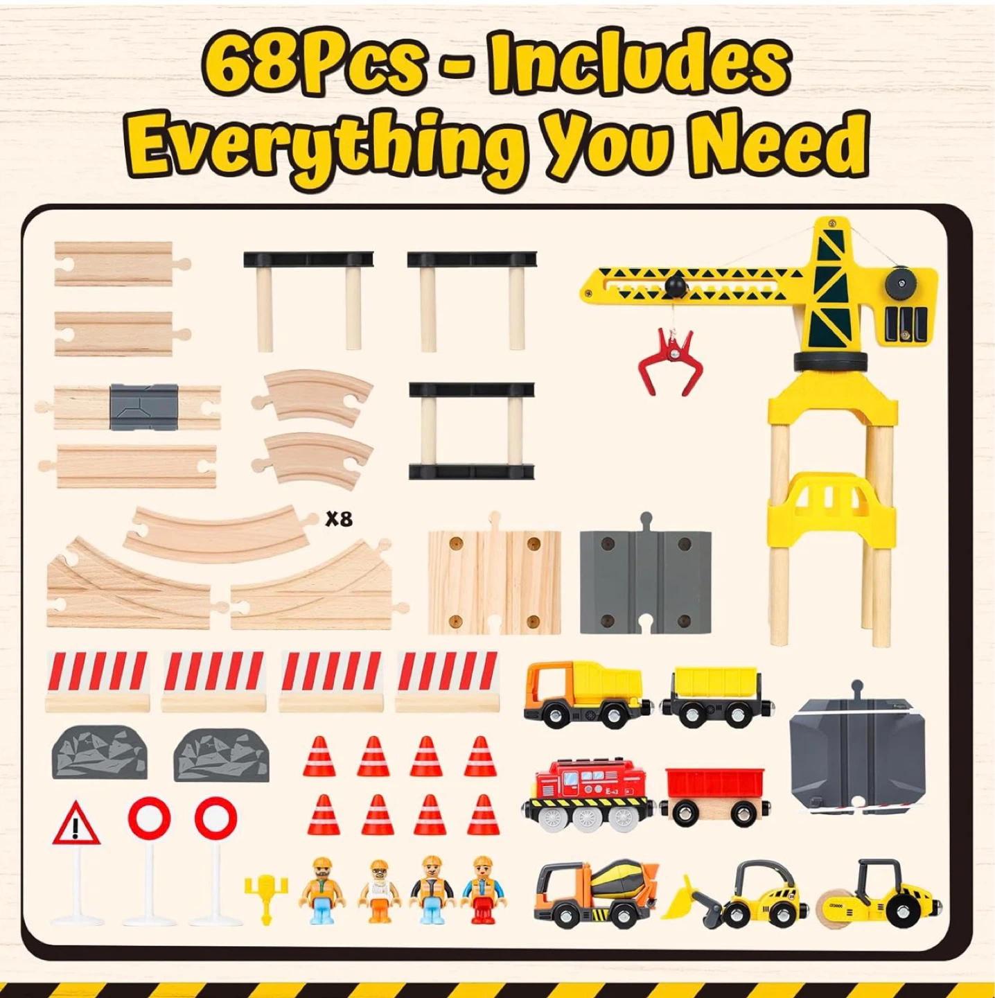 68 Piece Wooden Construction Train Tracks Set - photo 3