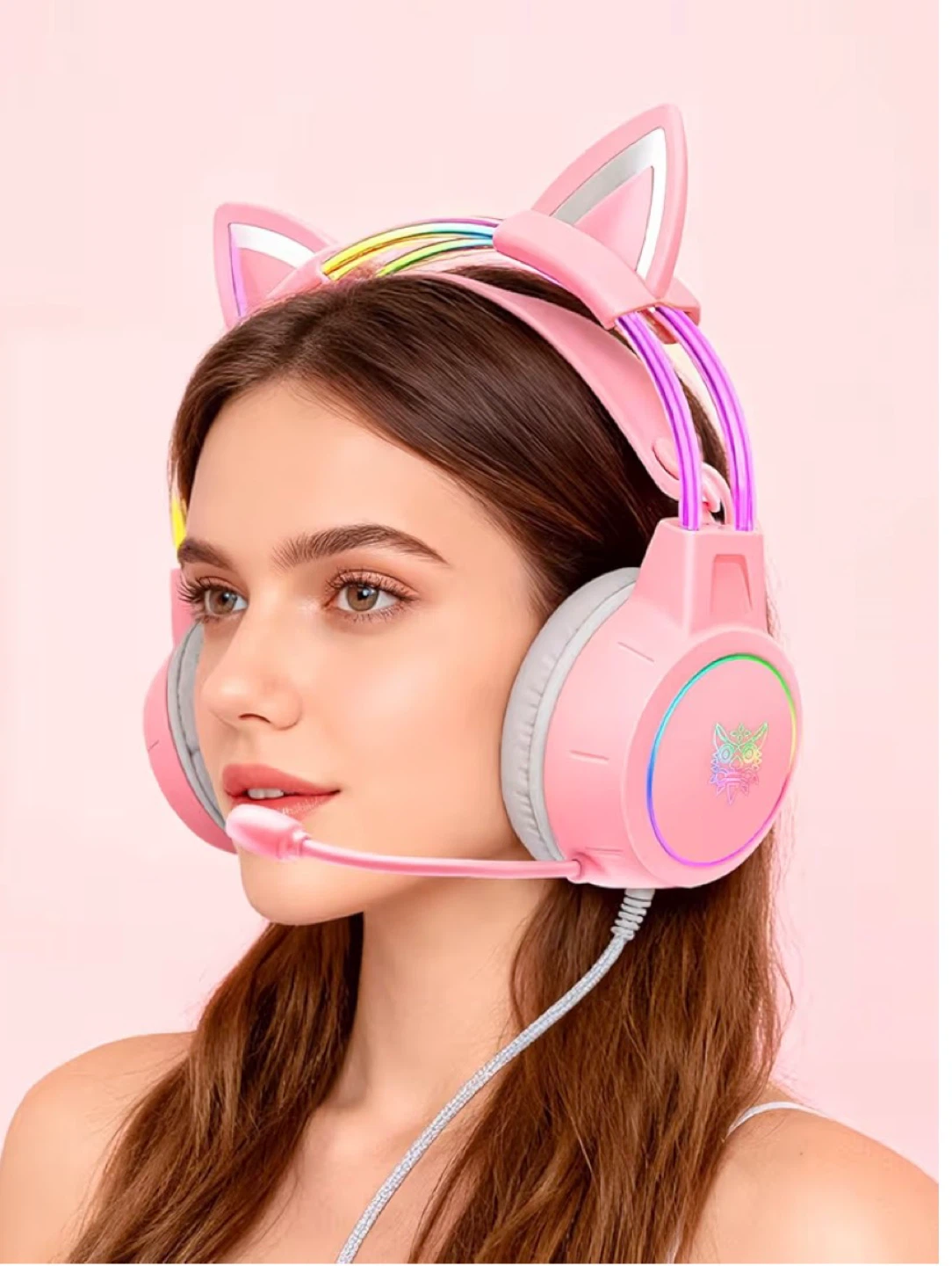 Pink Cat Ear Gaming Headset with RGB Lighting