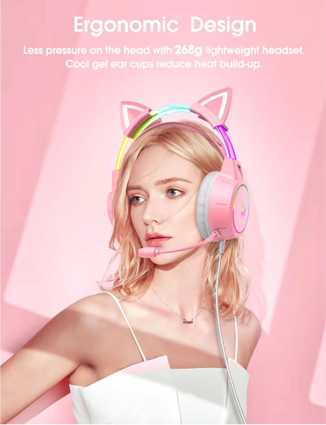 Pink Cat Ear Gaming Headset with RGB Lighting - photo 2