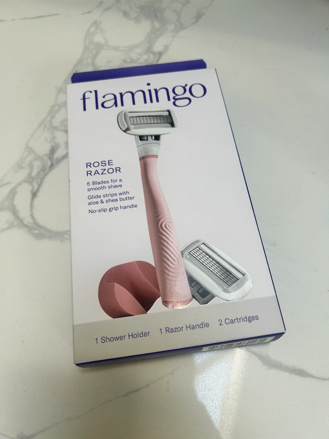 Flamingo Rose Razor, Handle, 2 Cartridges & Shower Holder
