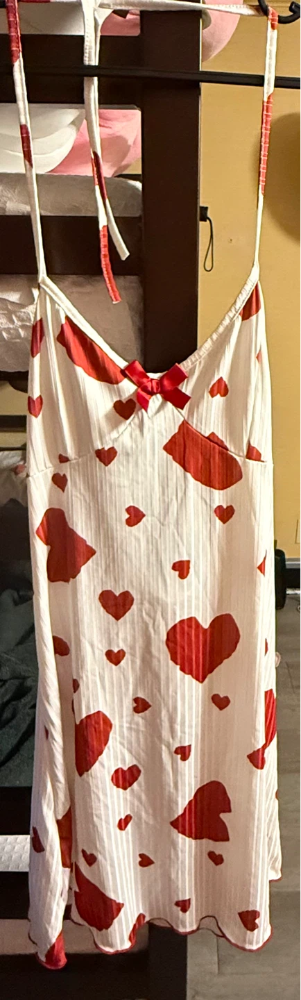 White Heart Print Slip Dress