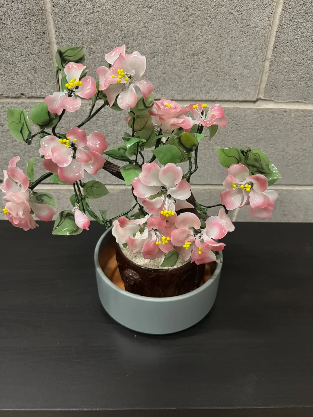 Glass CHERRY BLOSSOM Bonsai TREE Pink Flower 18$cash