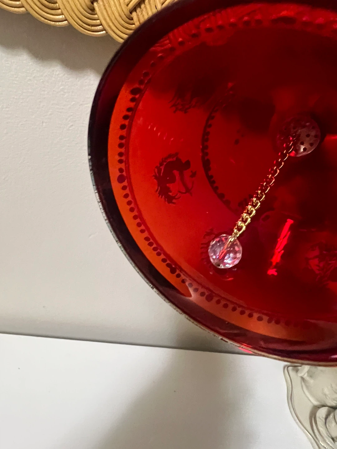 Bohemian Cranberry Glass Hand Decorated Bell - Star Sign Motifs - photo 2