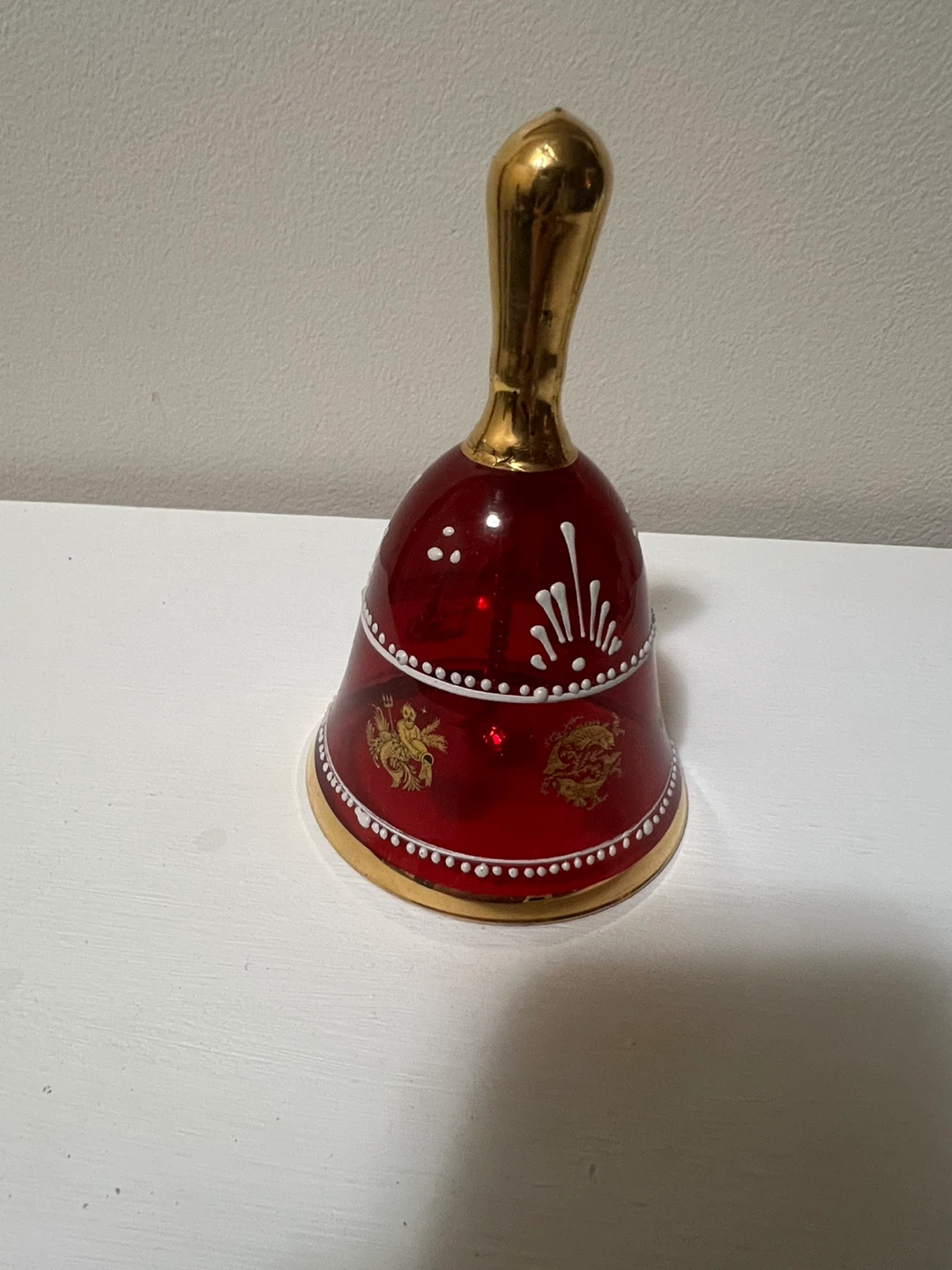 Bohemian Cranberry Glass Hand Decorated Bell - Star Sign Motifs