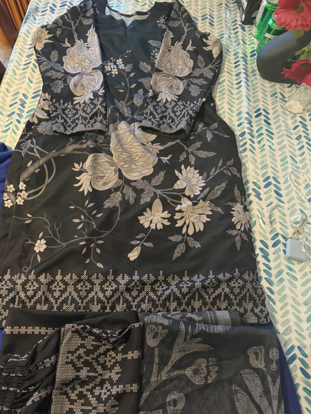 Black Floral Print Kurta Set - photo 4