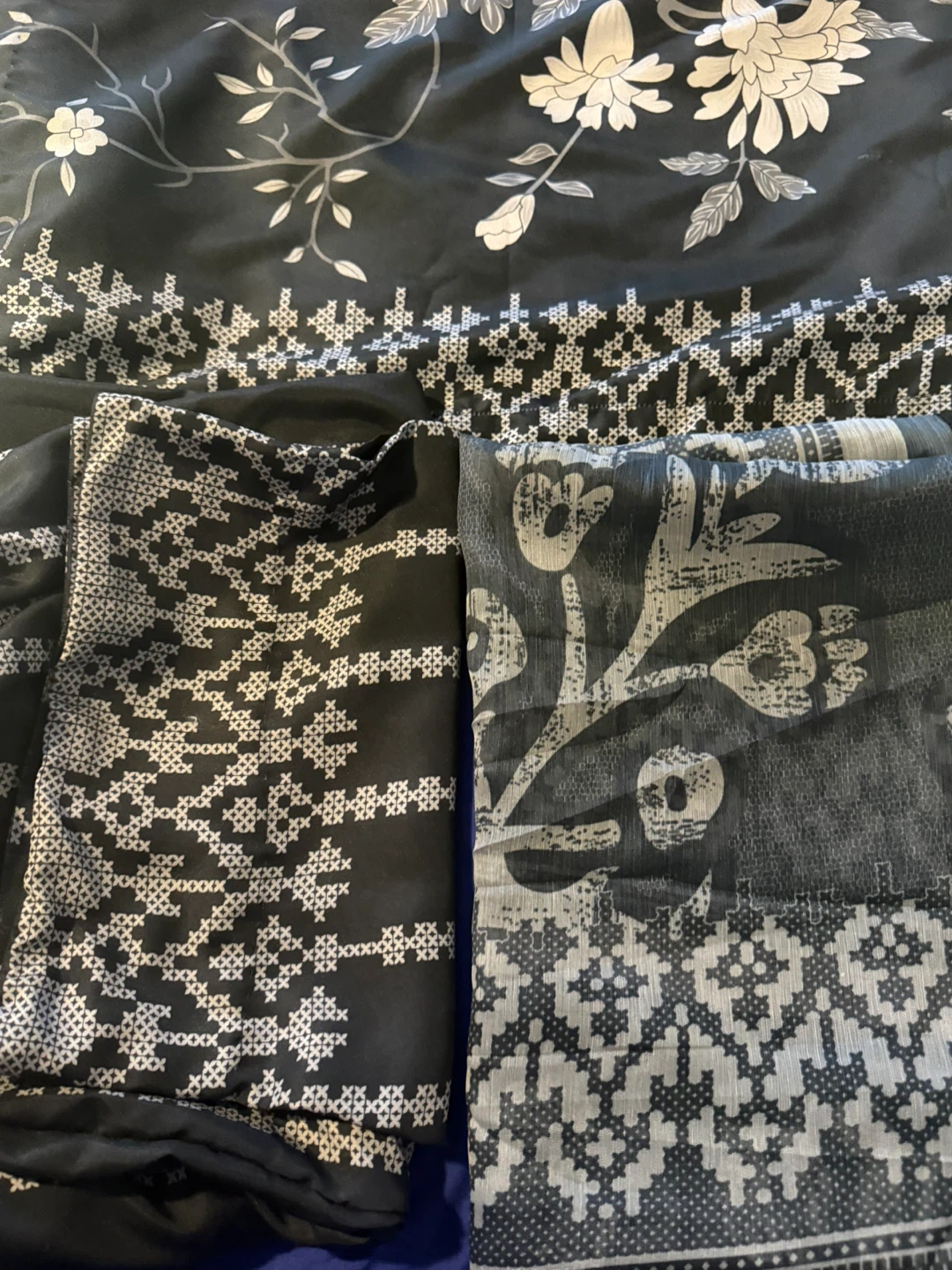 Black Floral Print Kurta Set